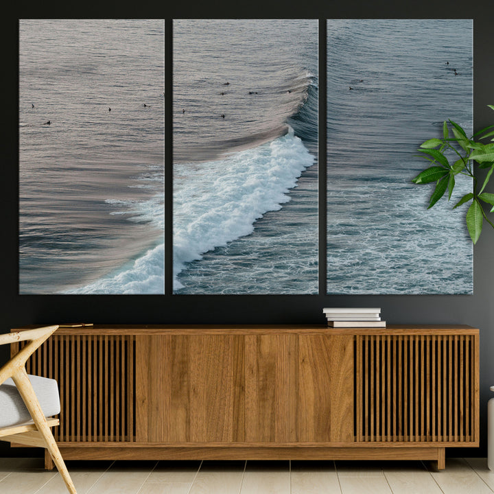 Ocean Waves Wall Art Canvas Print, Framed Coastal Serenity Art Picture Print, Surf Perfect Coastal Decor Artwork