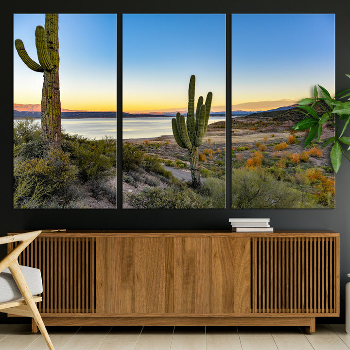 Saguaro Cactus Wall Art Canvas Print, Framed Desert Sunset Art Picture Print, Southwestern Perfect Southwestern Decor Artwork