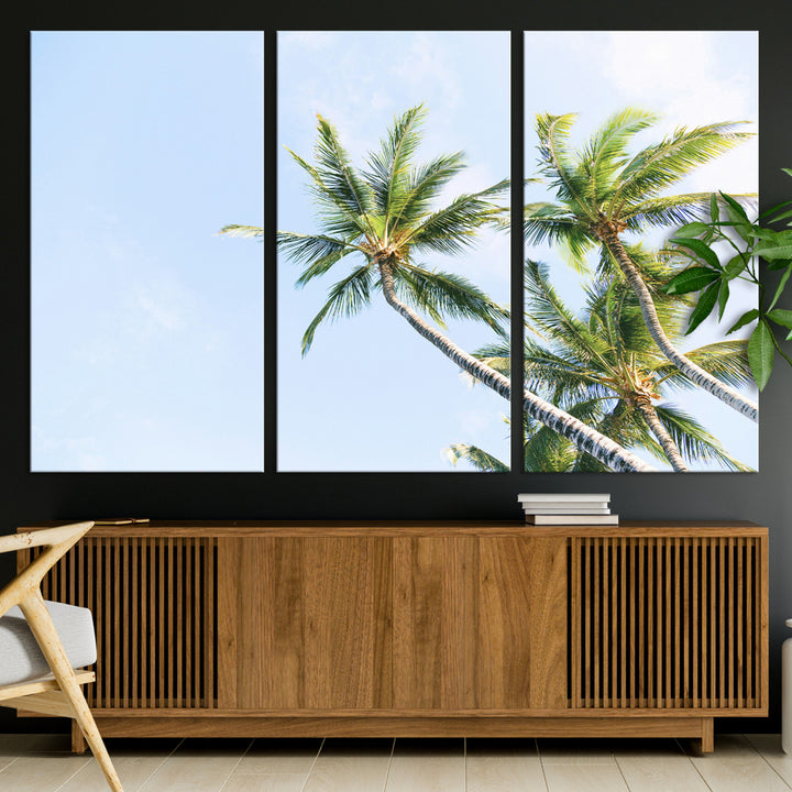 Palm Trees Wall Art Canvas Print, Framed Tropical Art Picture Print, Coastal Perfect Tropical Decor Artwork