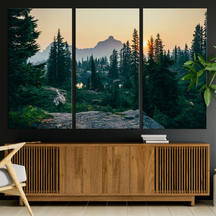 Mountain Wall Art Canvas Print, Framed Forest Serenity Art Picture Print, Mountain Perfect Rustic Decor Artwork