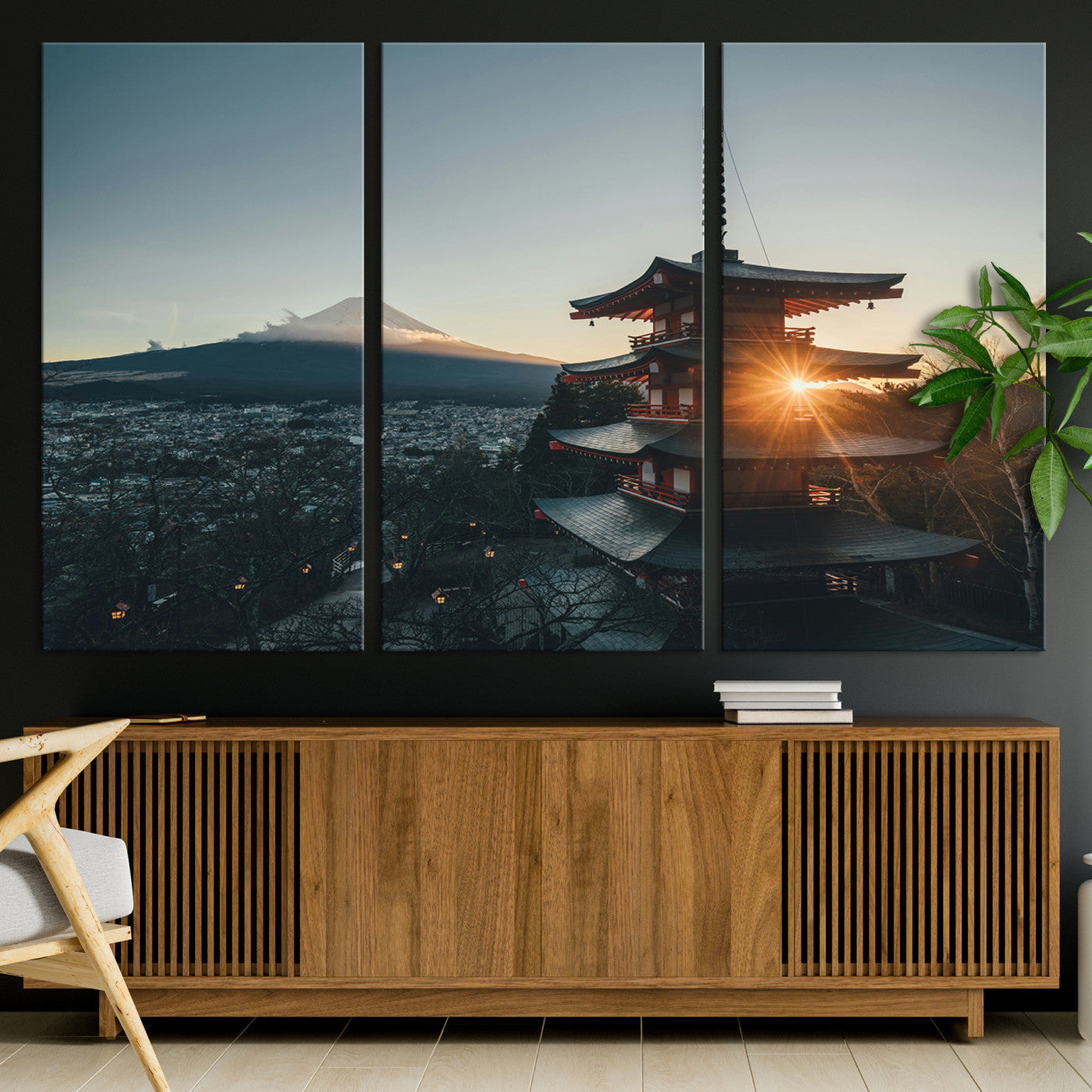 87729656-MGV-CV-36X24-Mount Fuji Wall Art Canvas Print, Framed Japan Travel Art Picture Print, Chureito Pagoda Perfect Zen Minimalism Decor Artwork
