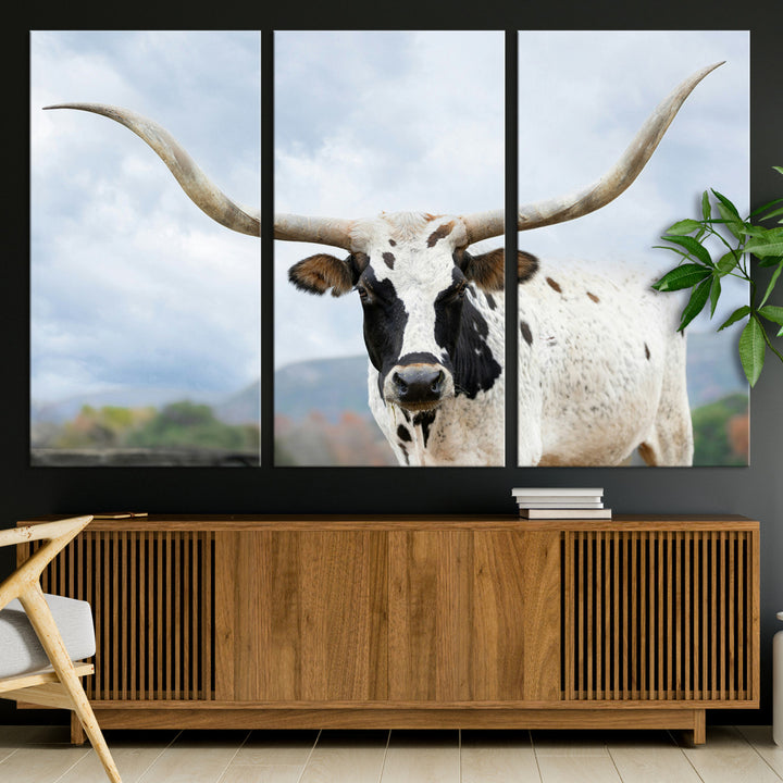Texas Longhorn Wall Art Canvas Print, Framed Western Rustic Art Picture Print, Farmhouse Decor Perfect Farmhouse Decor Artwork