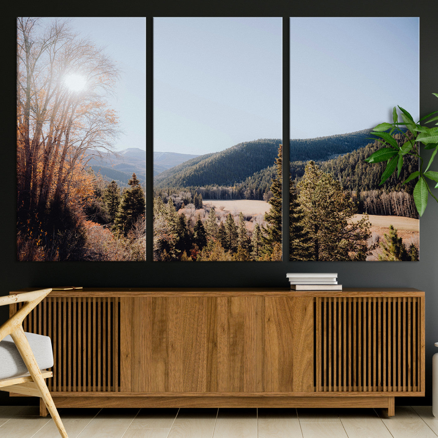 52941305-MGV-CV-36X24-Rustic Landscape Wall Art Canvas Print, Framed Serene Valley Art Picture Print, Pine Tree Horizon Perfect Rustic Cabin Decor Artwork