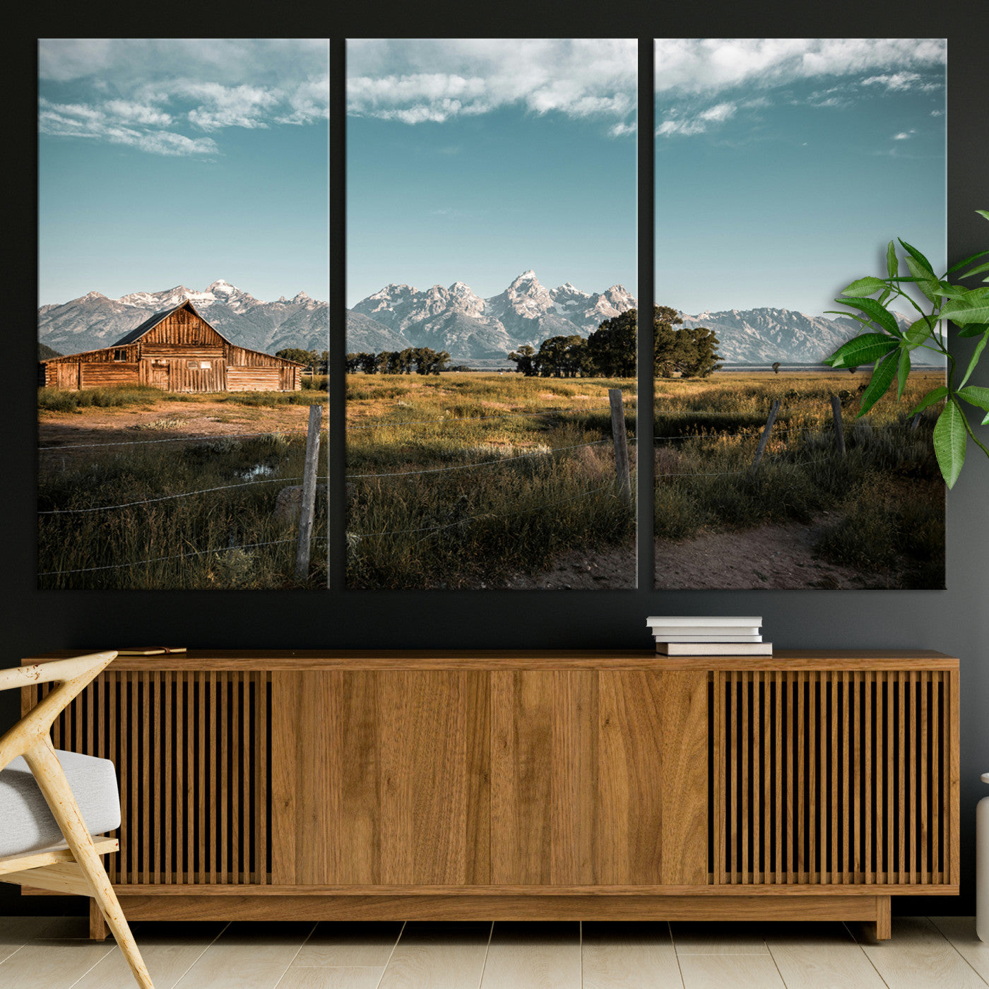92497443-MGV-CV-36X24-Rustic Farmhouse Wall Art Canvas Print, Framed Mountain Cabin Art Picture Print, Western Landscape Perfect Rustic Farmhouse Decor Artwork