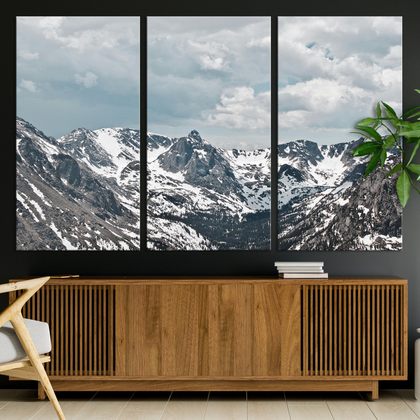 94074619-MGV-CV-36X24-Snowy Peaks Wall Art Canvas Print - Framed Alpine Wilderness Art, Alpine Wall Art Canvas, Mountain Escape Perfect Winter Serenity Decor