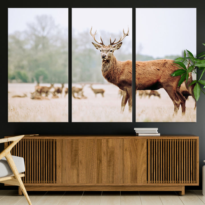 Rustic Nature Print Wall Art Canvas Print, Framed Deer Canvas Wall Art Art Picture Print, Nordic Animal Art Perfect Rustic Nature Decor
