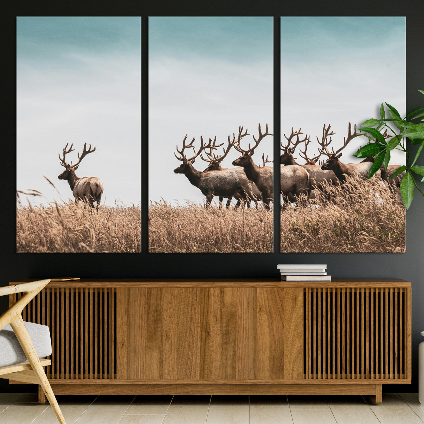81594705-MGV-CV-36X24-Elk Herd Wall Art Canvas, Antler Canvas Print, Framed Wildlife Photography Art Picture Print, Rustic Nature Print Perfect Rustic Wildlife