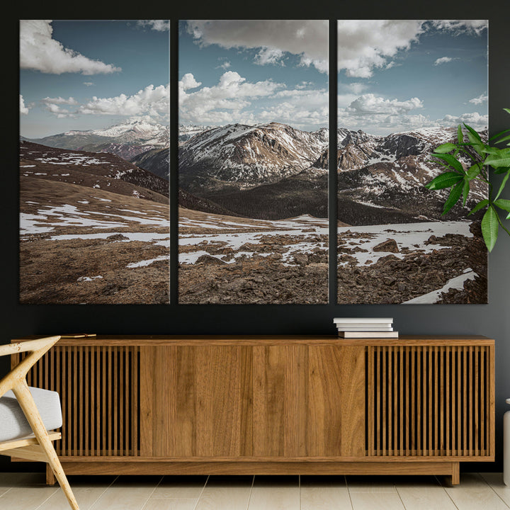 Mountain Landscape Wall Art Canvas Print, Framed Snowy Peaks Art Picture Print, Rugged Highlands Perfect Rustic Adventure Decor Artwork
