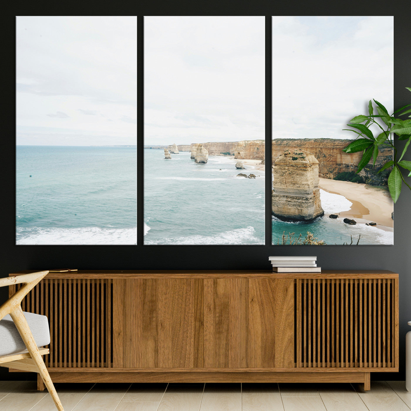 70095633-MGV-CV-36X24-Twelve Apostles Wall Art Canvas Print, Framed Coastal Cliffs Art Picture Print, Rugged Rock Formations Perfect Minimalist Coastal Decor