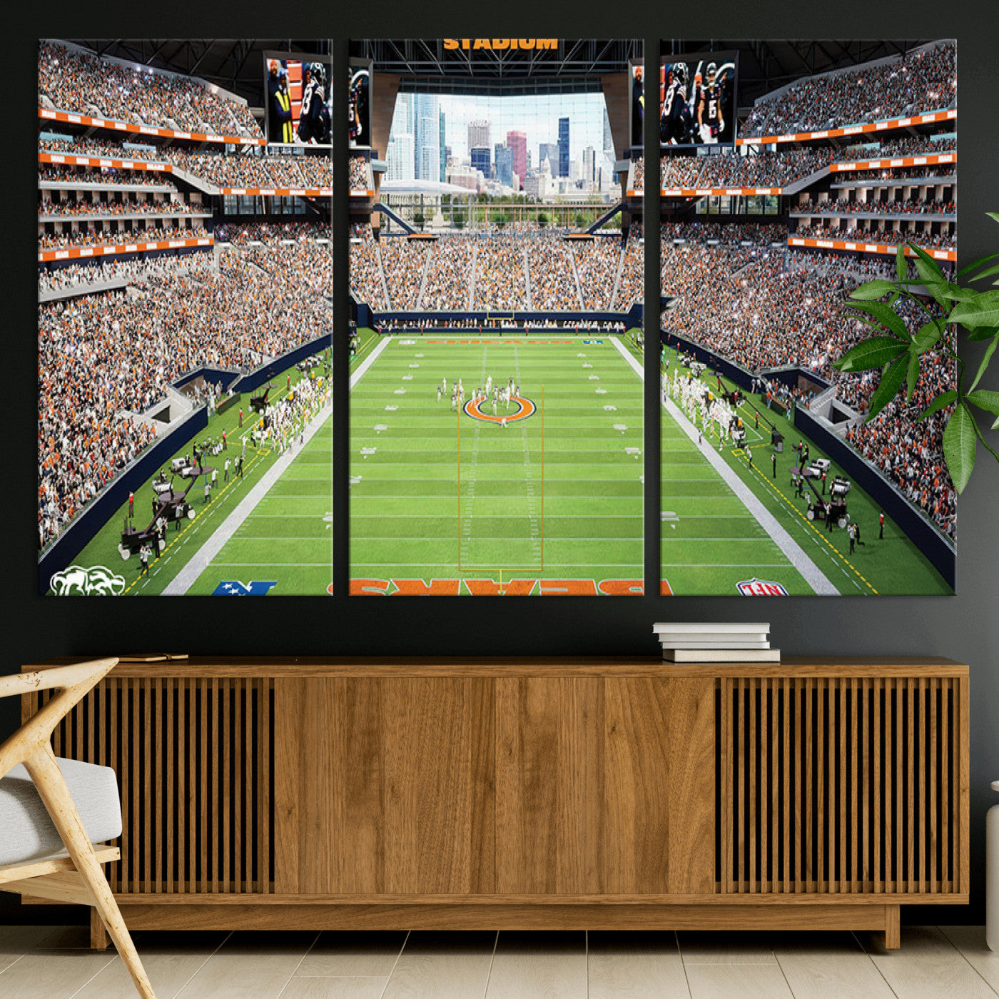 76935553-MGV-CV-36X24-Chicago Bears Soldiers Field Wall Art Canvas Print – Framed Football Stadium Artwork for Sports Fans, Soldier Field Skyline Canvas Decor for Game Room or Man Cave