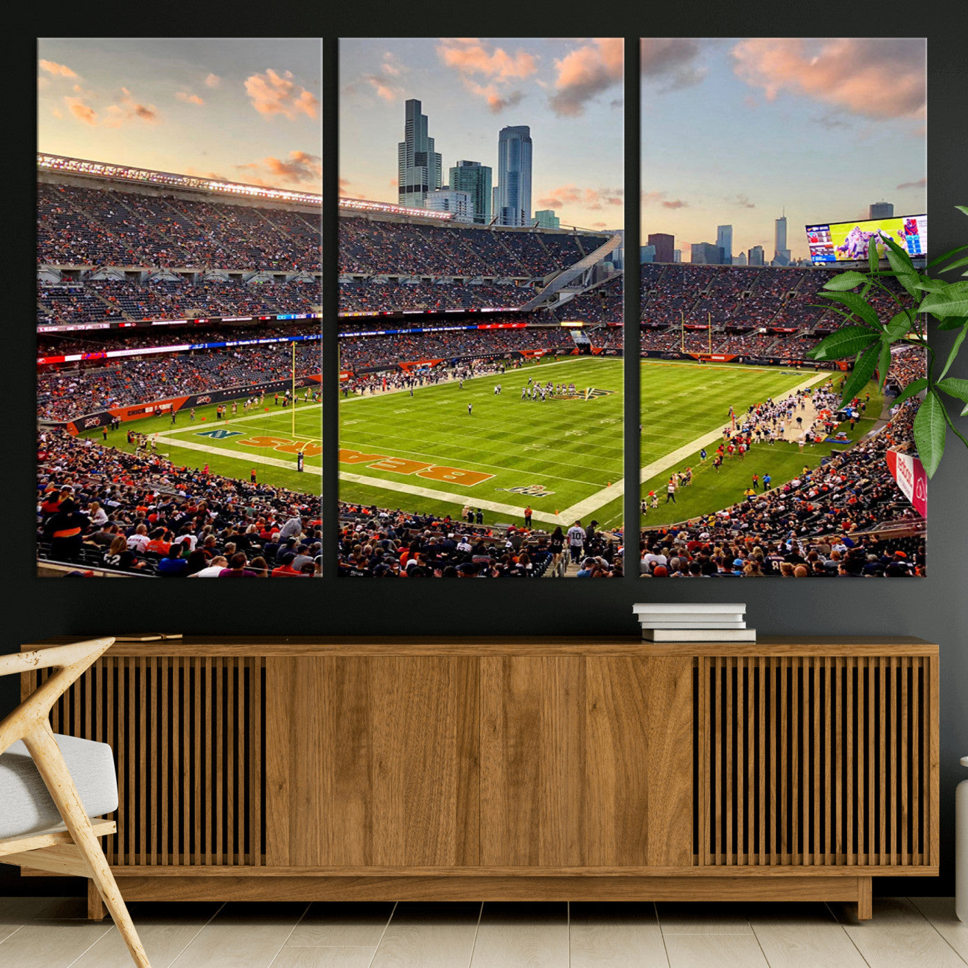 55377093-MGV-CV-36X24-Chicago Bears Soldiers Field Wall Art Canvas Print – Framed Football Stadium Artwork for Sports Fans, Soldier Field Skyline Canvas Decor for Game Room or Man Cave