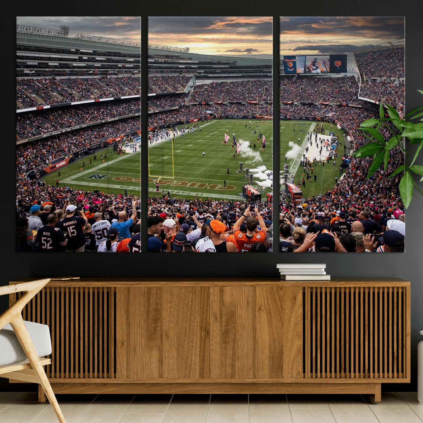 87578930-MGV-CV-36X24-Chicago Bears Soldiers Field Wall Art Canvas Print – Framed Football Stadium Artwork for Sports Fans, Soldier Field Skyline Canvas Decor for Game Room or Man Cave