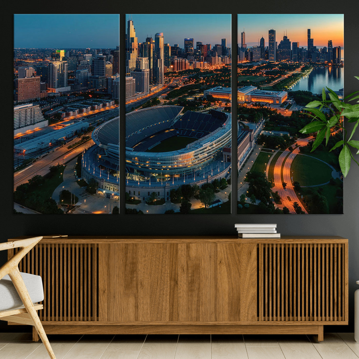 36690345-MGV-CV-36X24-Chicago Bears Soldiers Field Wall Art Canvas Print – Framed Football Stadium Artwork for Sports Fans, Soldier Field Skyline Canvas Decor for Game Room or Man Cave