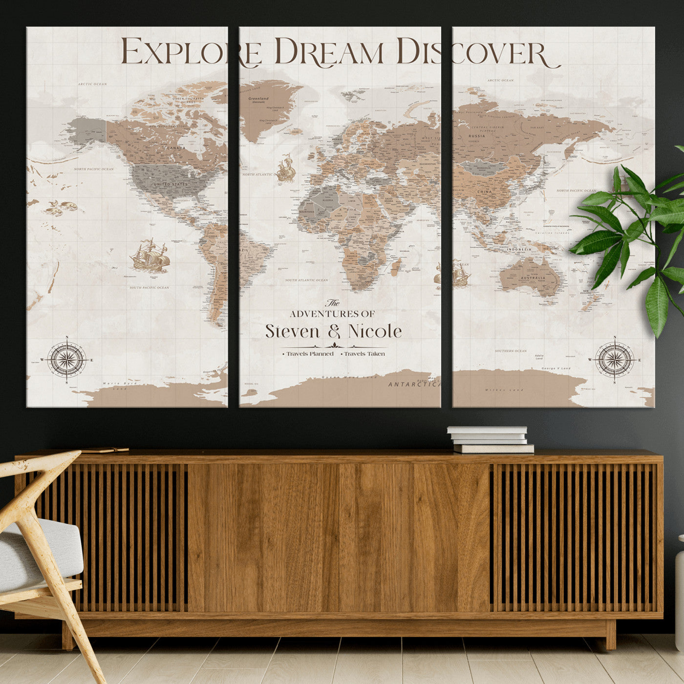 95738134-MGV-CV-36X24-Custom Push Pin World Map Wall Canvas Print – Personalized Travel Tracker with Pins – Framed Large Multi-Size Canvas for Home Office Decor