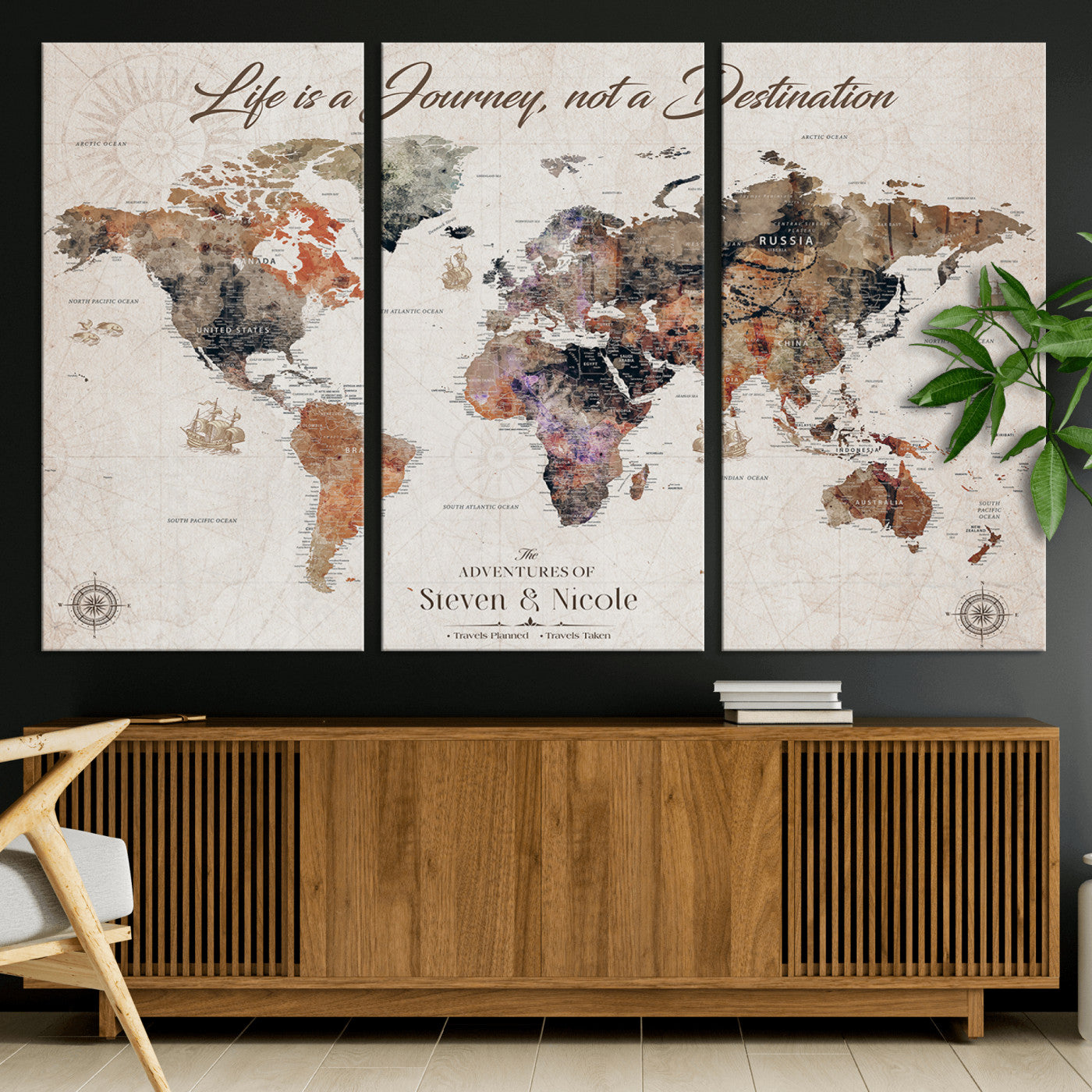 96000140-MGV-CV-36X24-Custom Push Pin World Map Wall Canvas Print – Personalized Travel Tracker with Pins – Framed Large Multi-Size Canvas for Home Office Decor