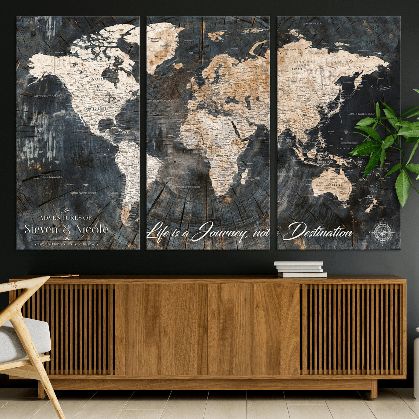 13001721-MGV-CV-36X24-Custom Push Pin World Map Wall Canvas Print – Personalized Travel Tracker with Pins – Framed Large Multi-Size Canvas for Home Office Decor