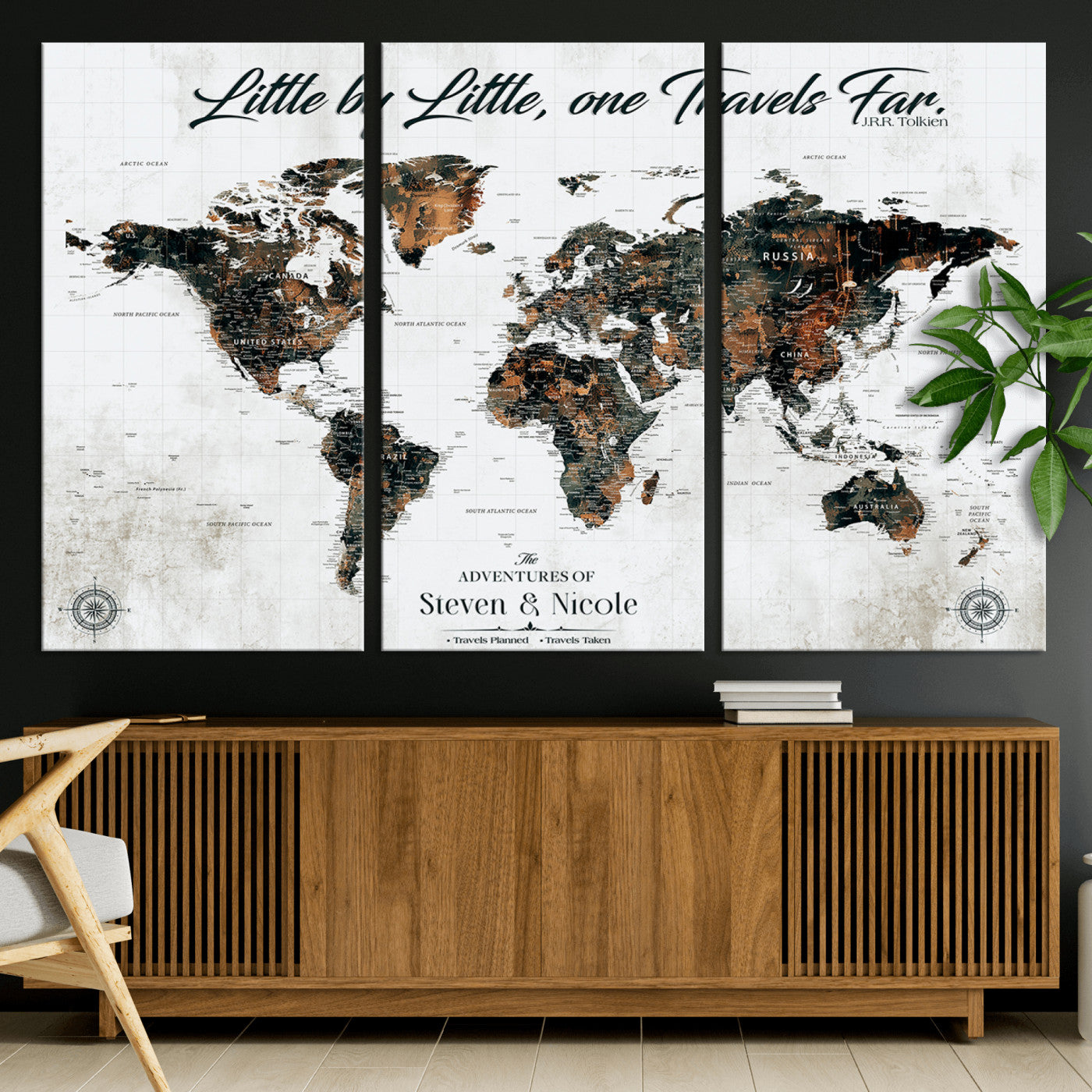 89231588-MGV-CV-36X24-Custom Push Pin World Map Wall Canvas Print – Personalized Travel Tracker with Pins – Framed Large Multi-Size Canvas for Home Office Decor