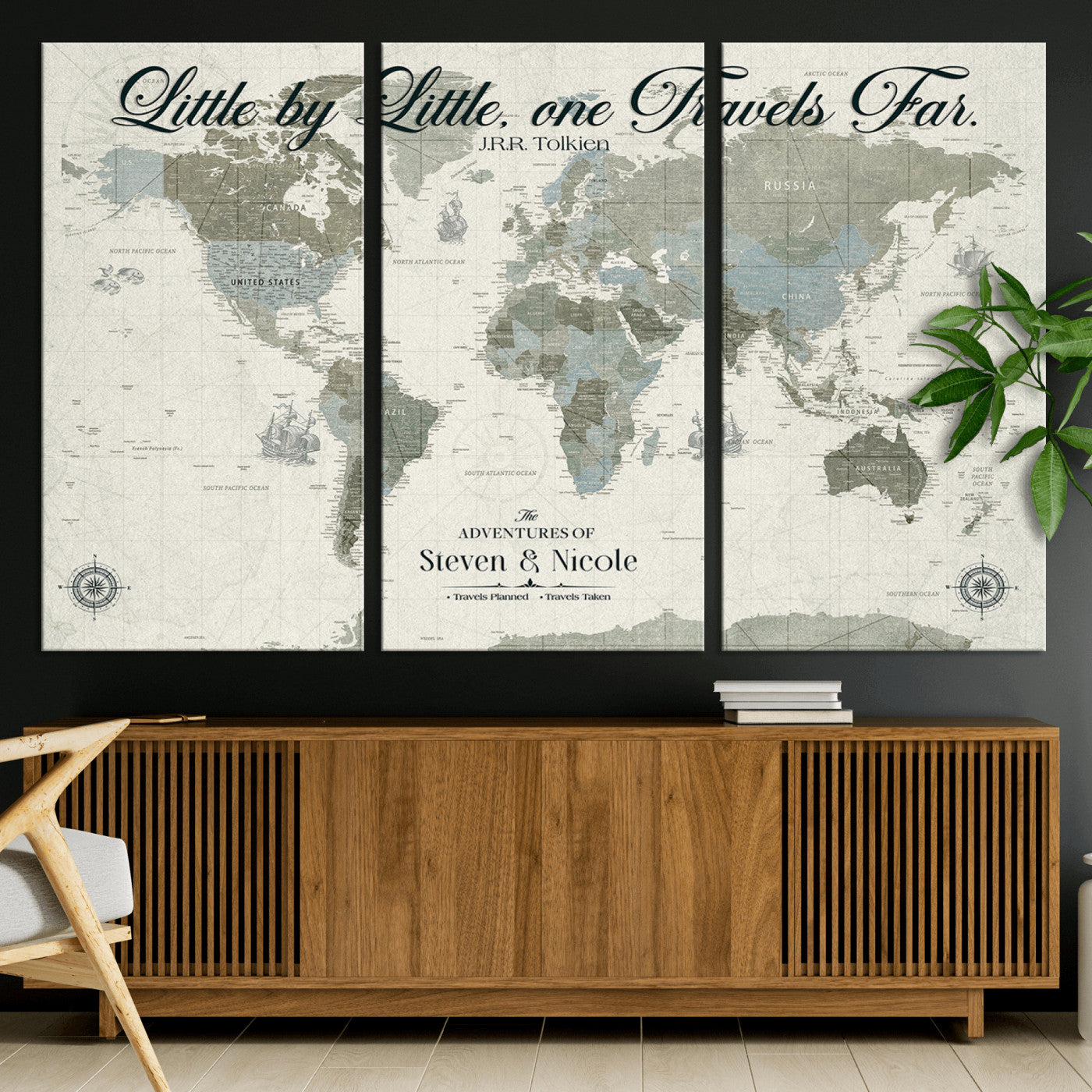 72081300-MGV-CV-36X24-Custom Push Pin World Map Wall Canvas Print – Personalized Travel Tracker with Pins – Framed Large Multi-Size Canvas for Home Office Decor