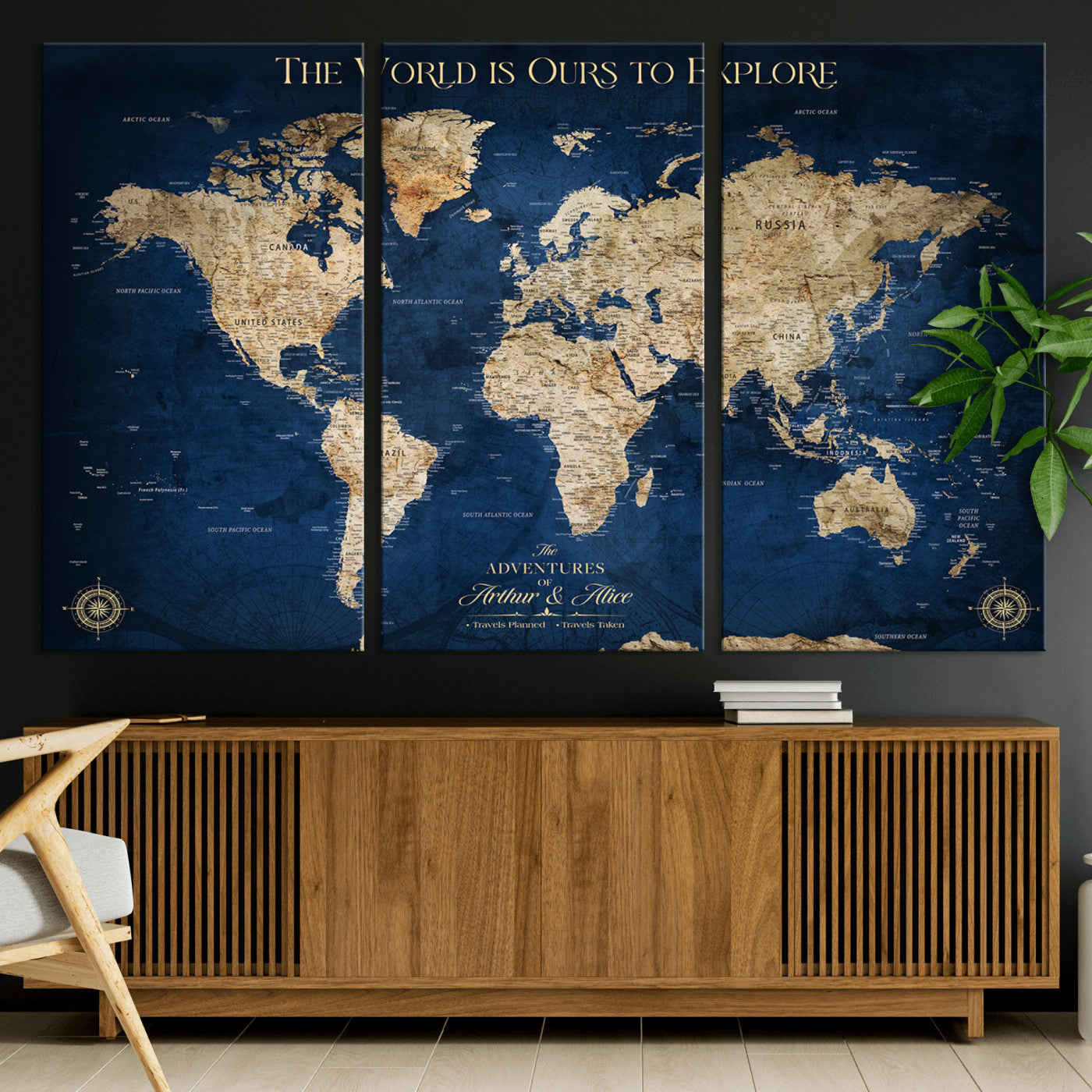 10181149-MGV-CV-36X24-Custom Push Pin World Map Wall Canvas Print – Personalized Travel Tracker with Pins – Framed Large Multi-Size Canvas for Home Office Decor