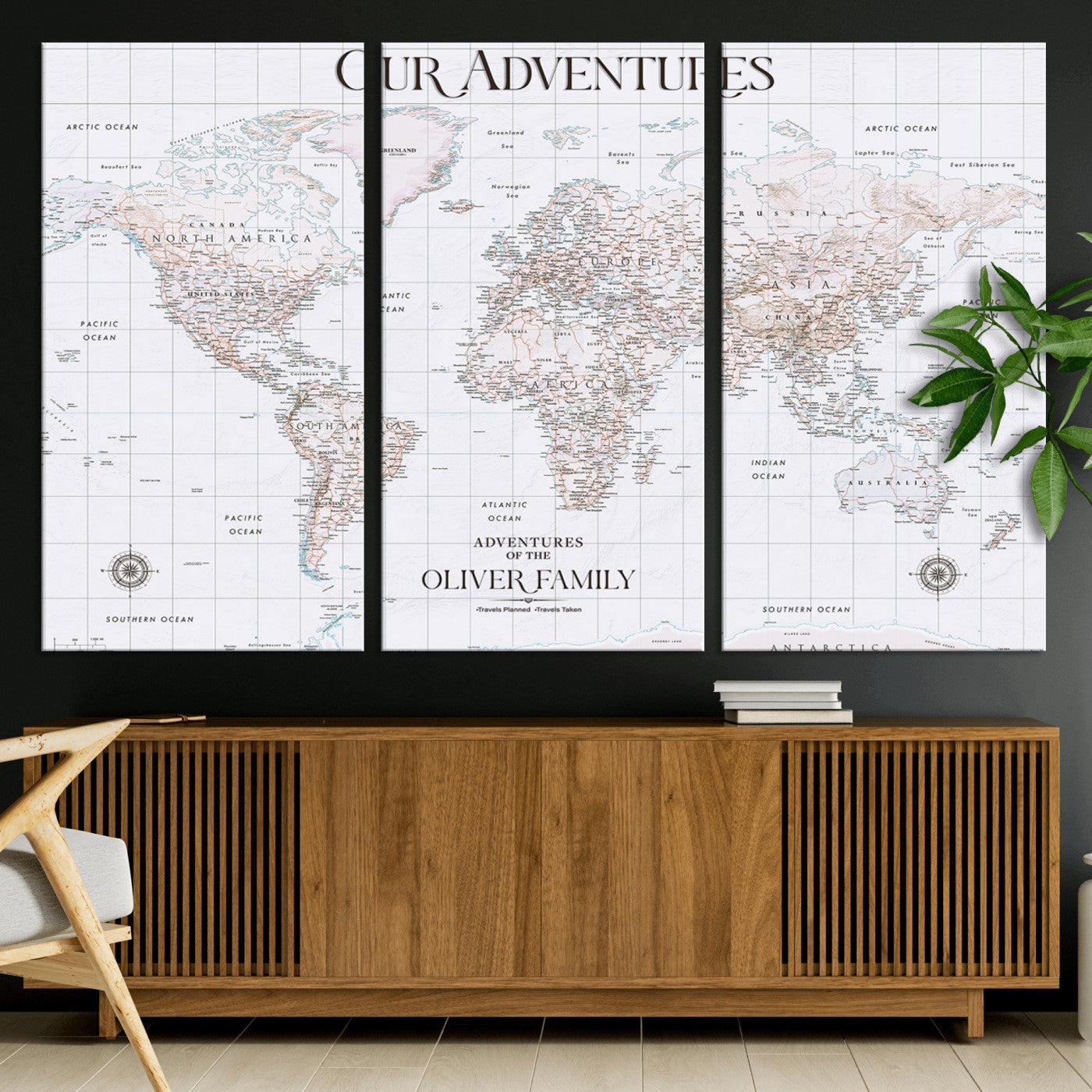 40041157-MGV-CV-36X24-Custom Push Pin World Map Wall Canvas Print – Personalized Travel Tracker with Pins – Framed Large Multi-Size Canvas for Home Office Decor