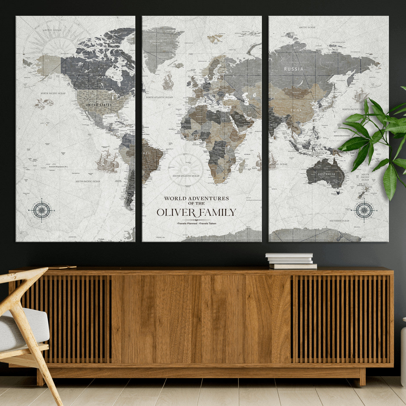 24596128-MGV-CV-36X24-Custom Push Pin World Map Wall Canvas Print – Personalized Travel Tracker with Pins – Framed Large Multi-Size Canvas for Home Office Decor
