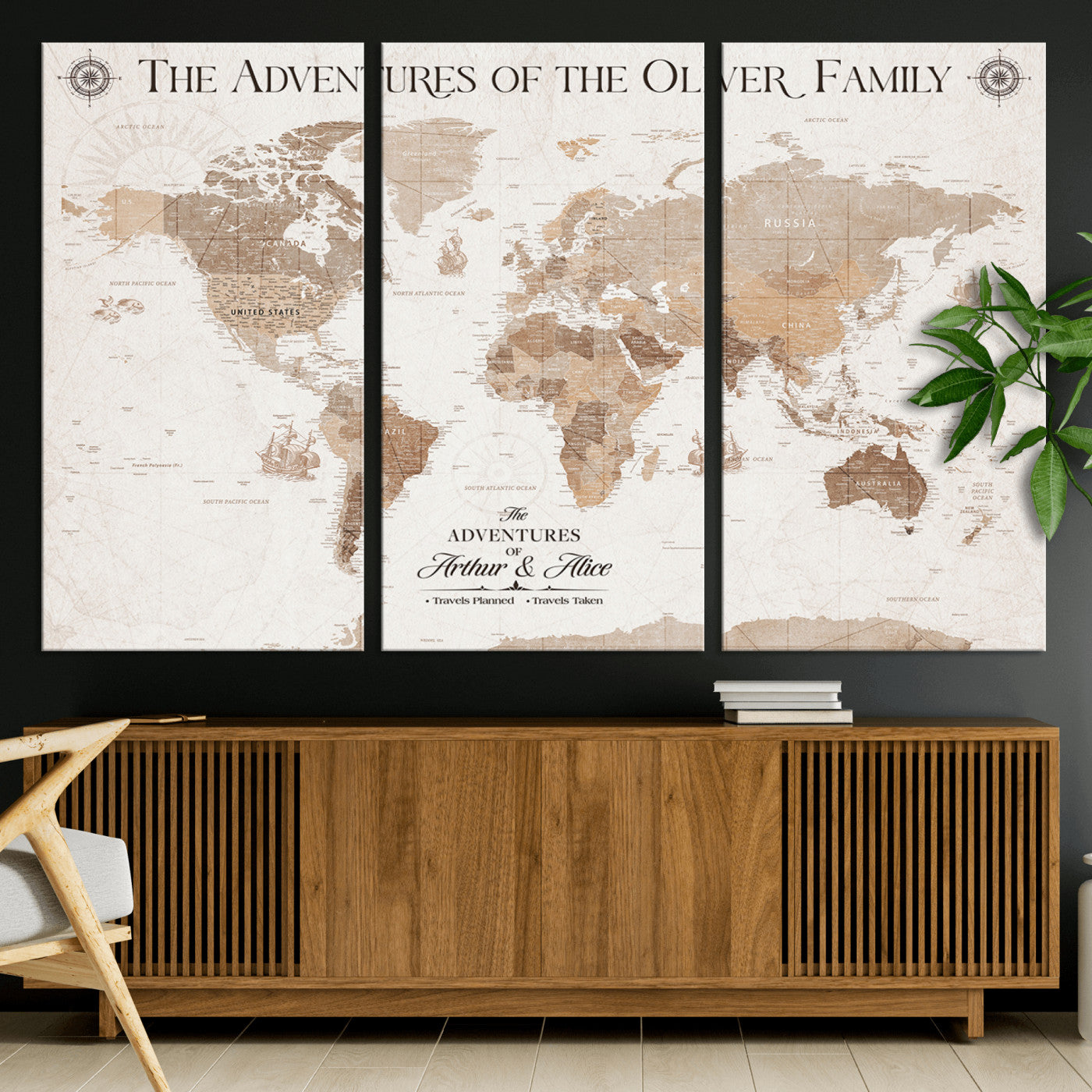 58395047-MGV-CV-36X24-Custom Push Pin World Map Wall Canvas Print – Personalized Travel Tracker with Pins – Framed Large Multi-Size Canvas for Home Office Decor