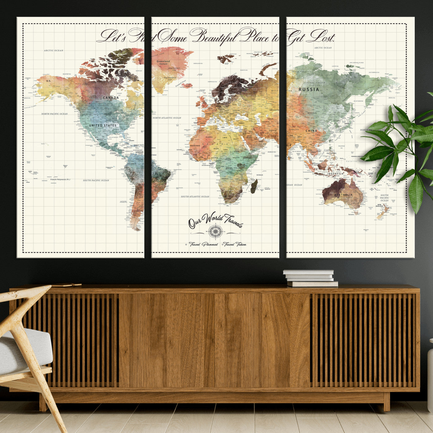 29289638-MGV-CV-36X24-Personalized World Map Print - Customizable Push Pin Framed World Map Print on Canvas - Custom Quote on Map Print