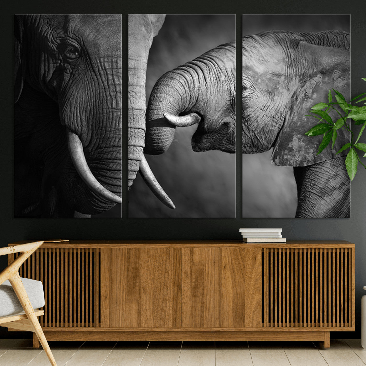 42691-MGV-CV-36X24-Elephant Family Wall Art Canvas, Framed Elephant Family Canvas Print