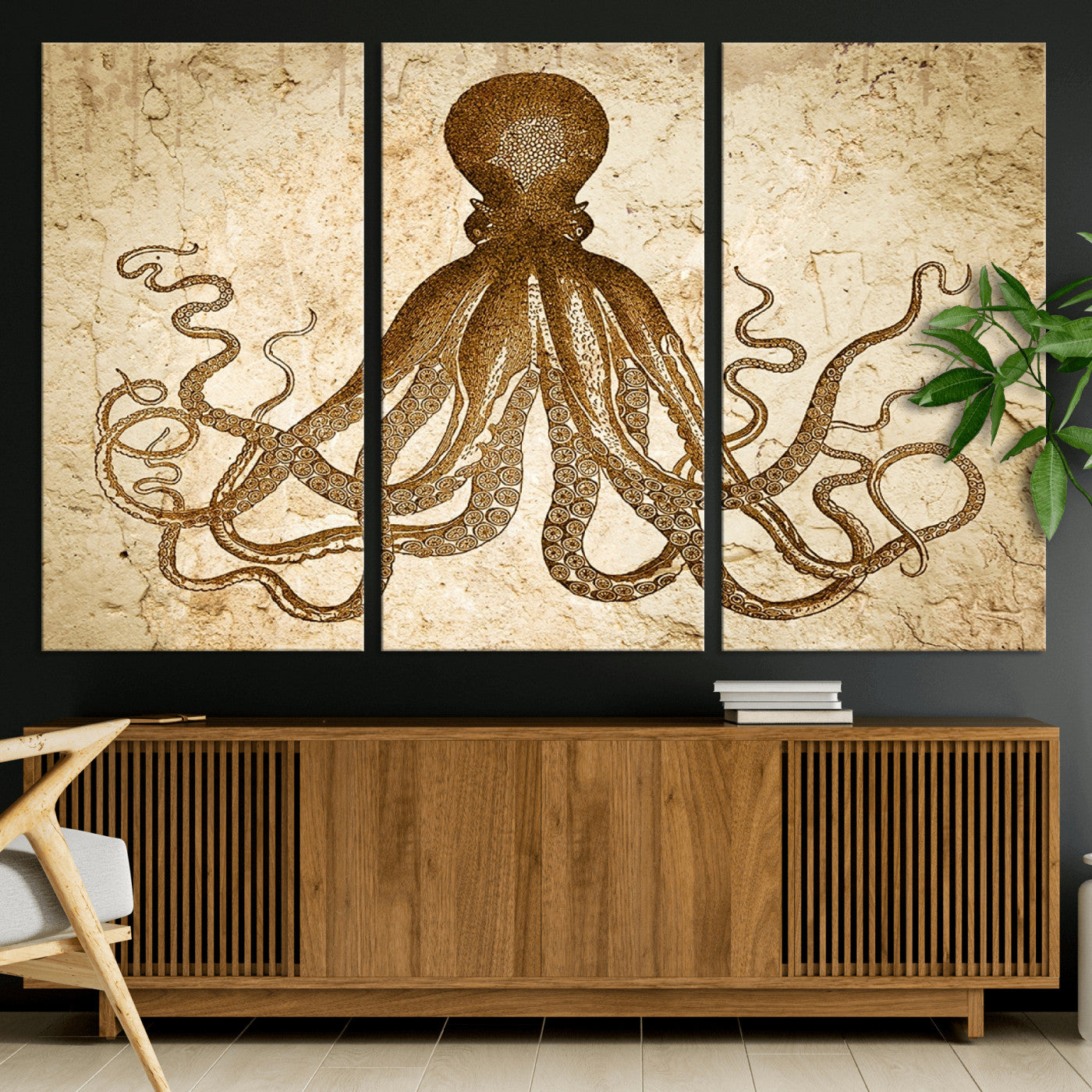 96154-MGV-CV-36X24-Sepia Octopus Wall Art Abstract Animal Canvas Print