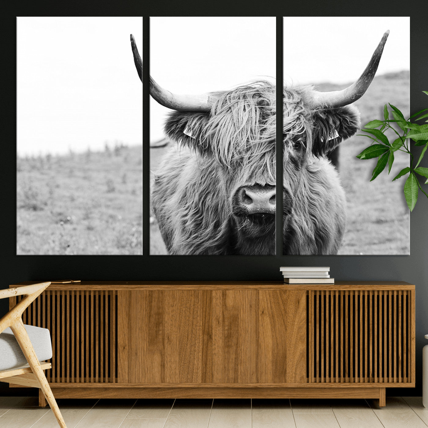 16248-MGV-CV-36X24-Newfoundland Cow Art Wall Art, Black White Cow Art Wall Art Canvas Print