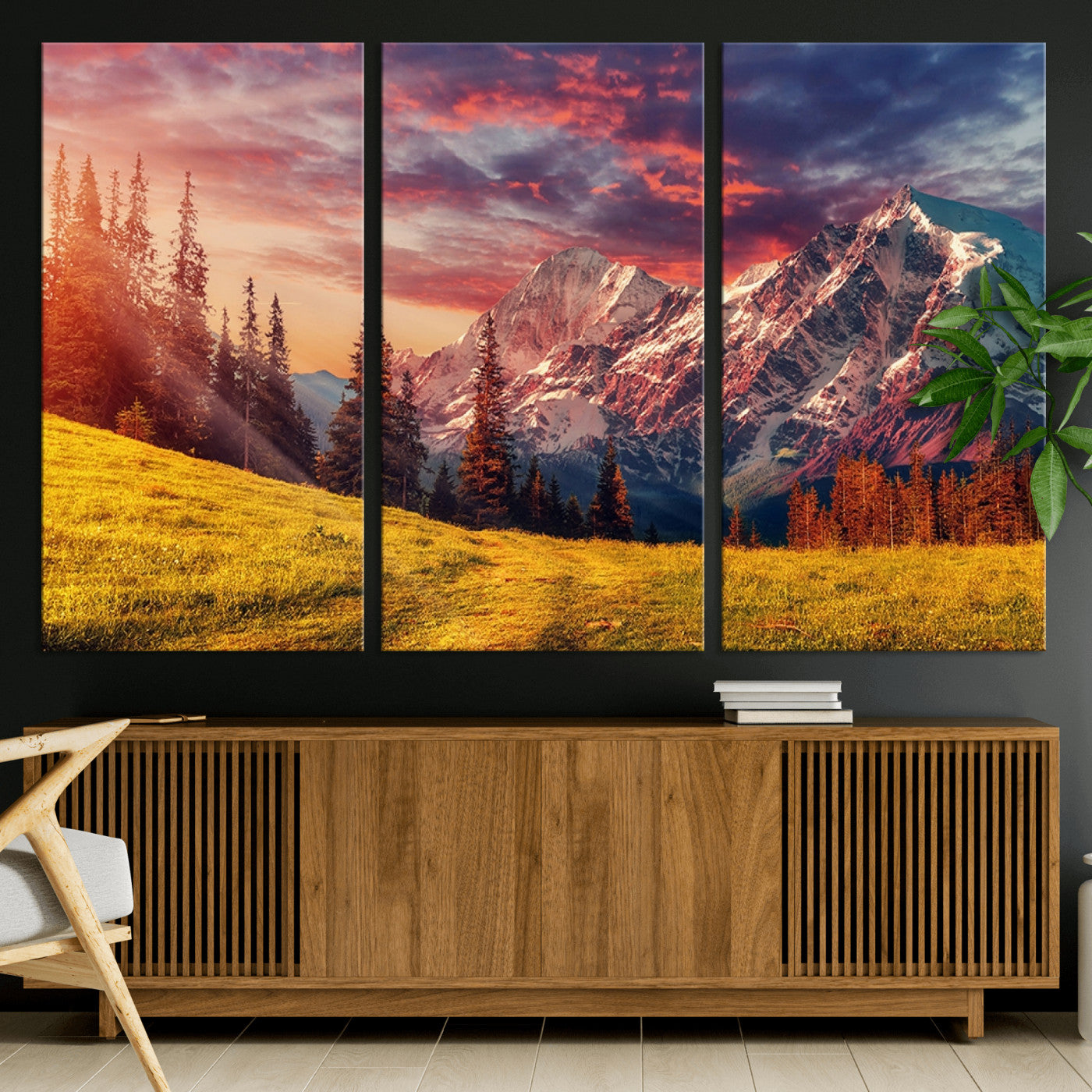 48448-MGV-CV-36X24-Mountain and Daylight Red Sunset Wall Art Canvas Print