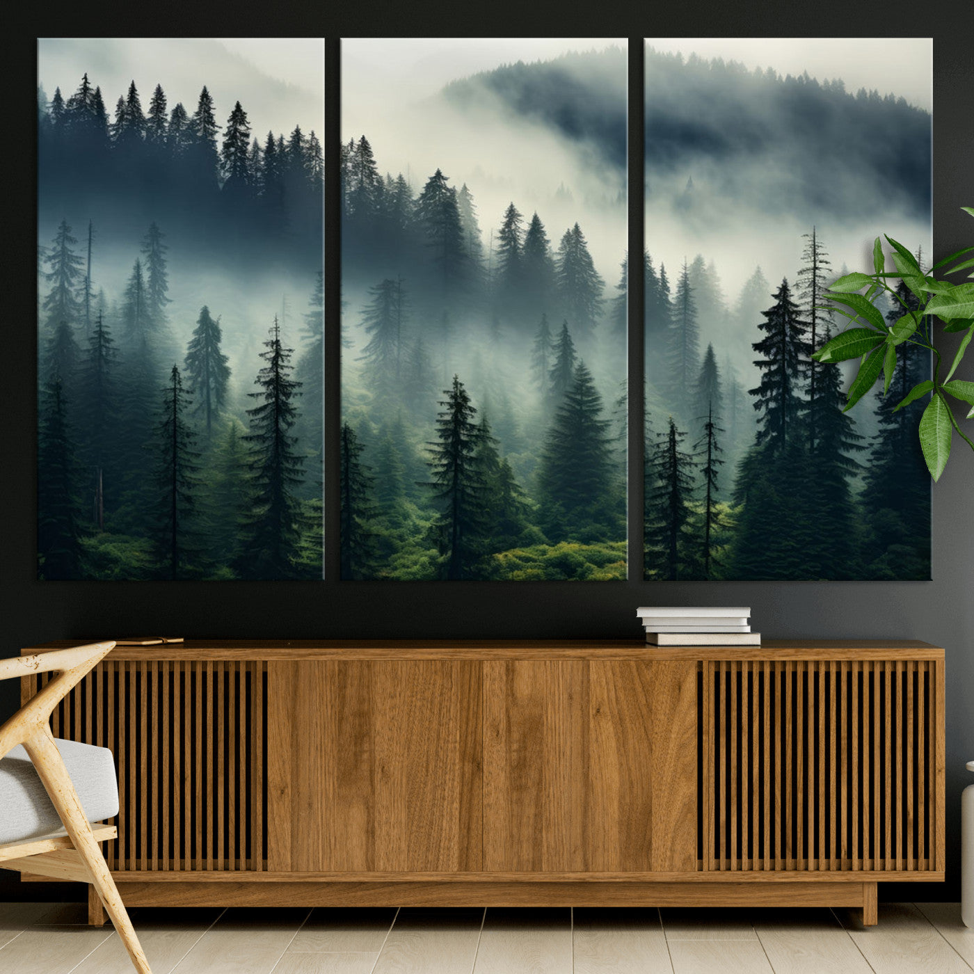 48606-MGV-CV-36X24-Captivating Misty Forest Wall Art Premium Canvas Print a Foggy and Serene Atmosphere