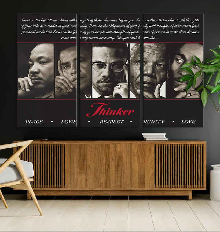 The Thinkers of Wall Art Canvas Print features icons of peace, power, and respect; it is framed and ready to hang.