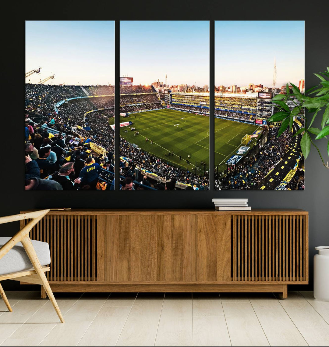 The wall art canvas print vividly captures the dynamic soccer culture at Bombonera Stadium with its vibrant depiction.