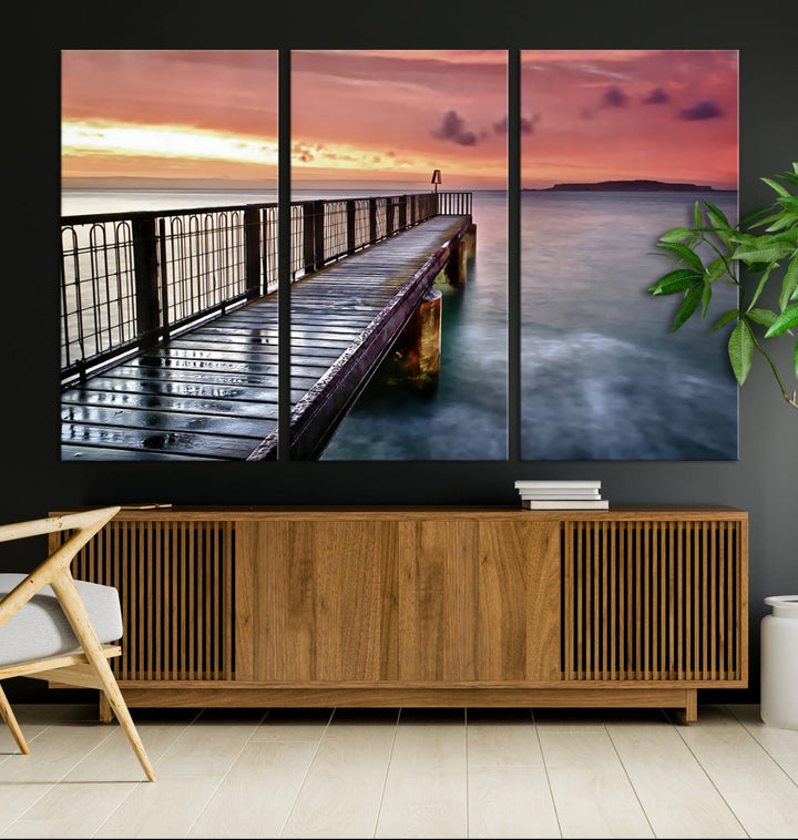 Serene Pier at Sunset Wall Art | Canvas Print | Ready to Hang | Coastal Decor for Living Room