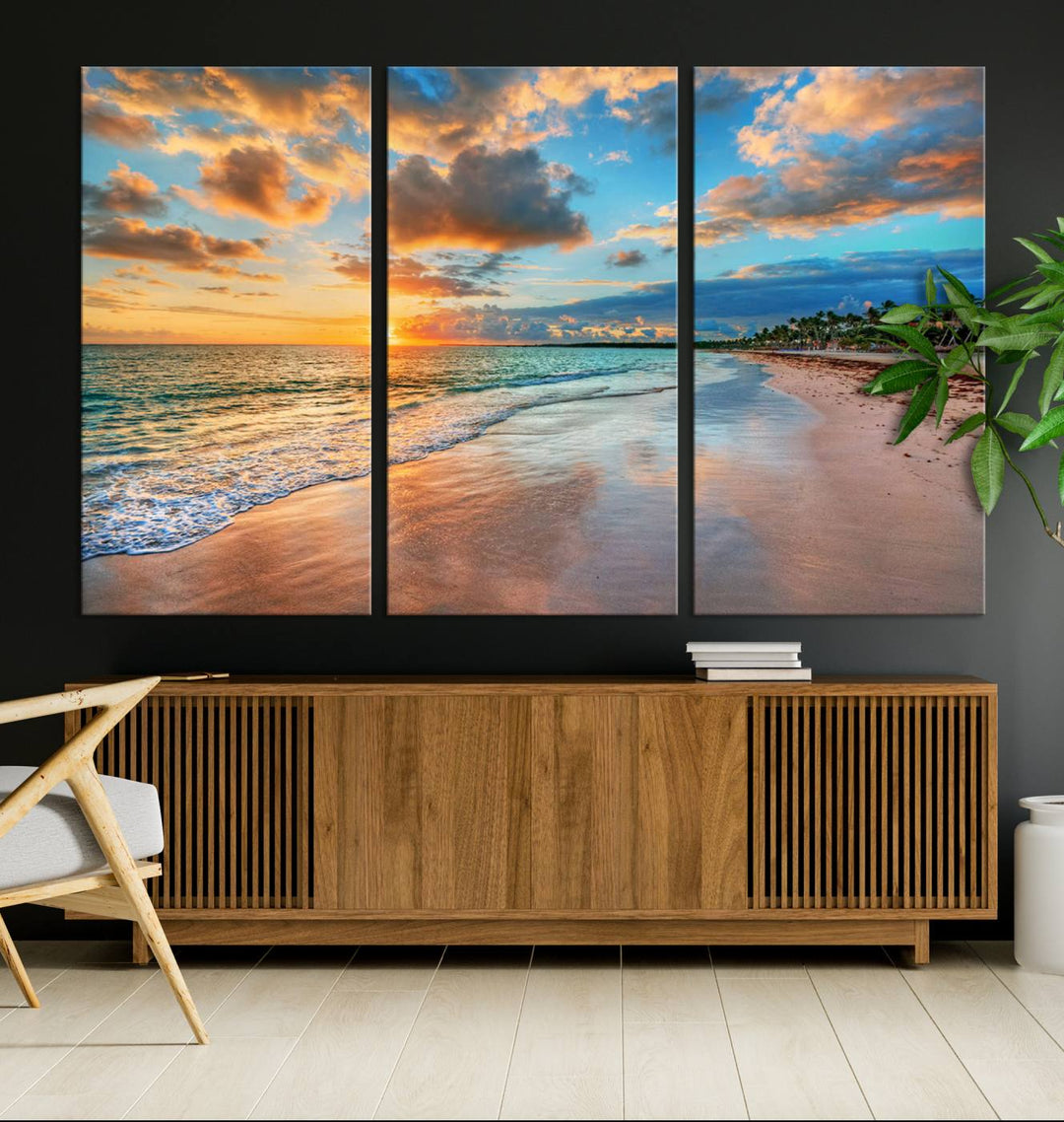 Serene Beach Sunset Wall Art | Coastal Ocean Canvas Print | Ready to Hang Tropical Decor for Home or Office