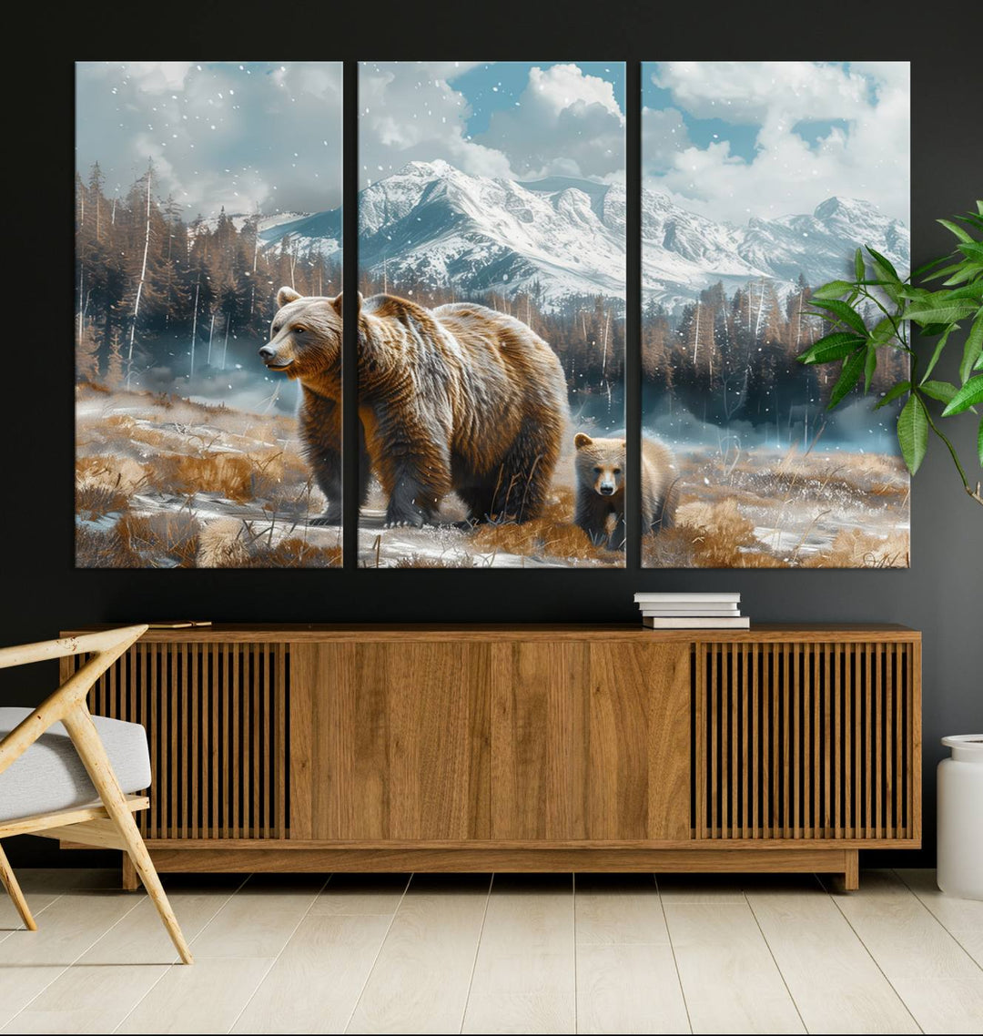 Bear and Baby Bear Wall Art Canvas Print is perfect nursery decor.