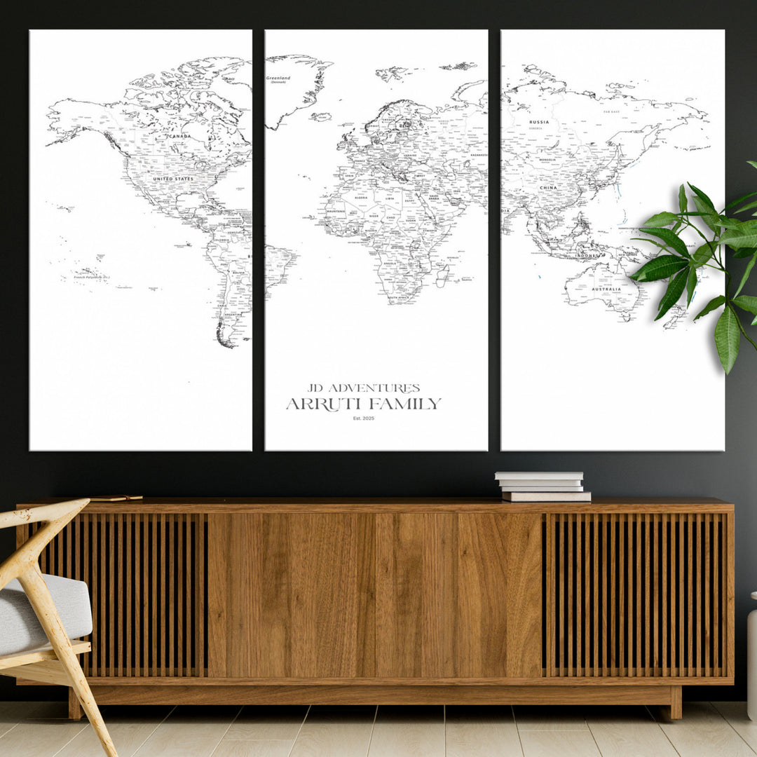 Personalized World Map Wall Art Canvas Print - Custom Push Pin Travel Map Canvas - Framed Map Print for Travel Lover Gift