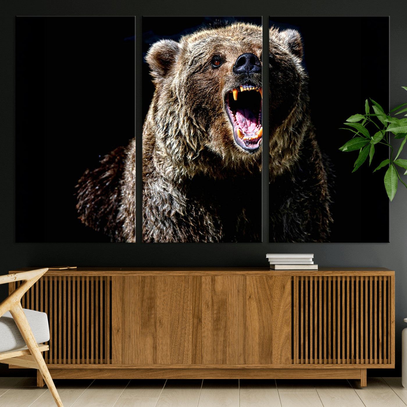 17625-MGV-CV-36X24-Grizzly Bear Canvas Print | Wildlife Wall Art for Cabin Decor | Ready to Hang Framed