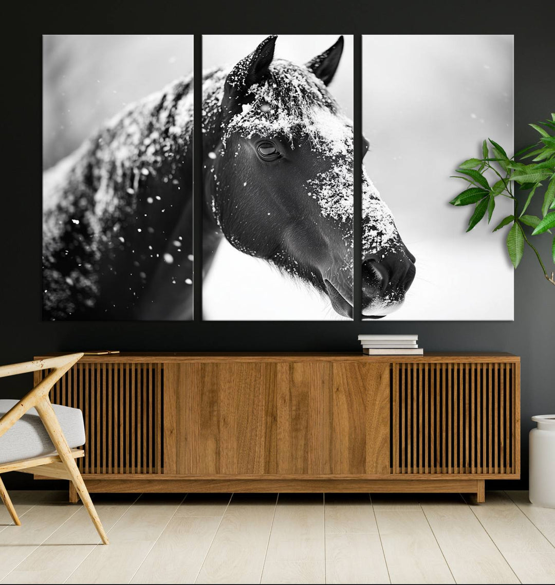 The Horse Canvas Print - Winter Horse Snow Wall Art captures winters essence beautifully.