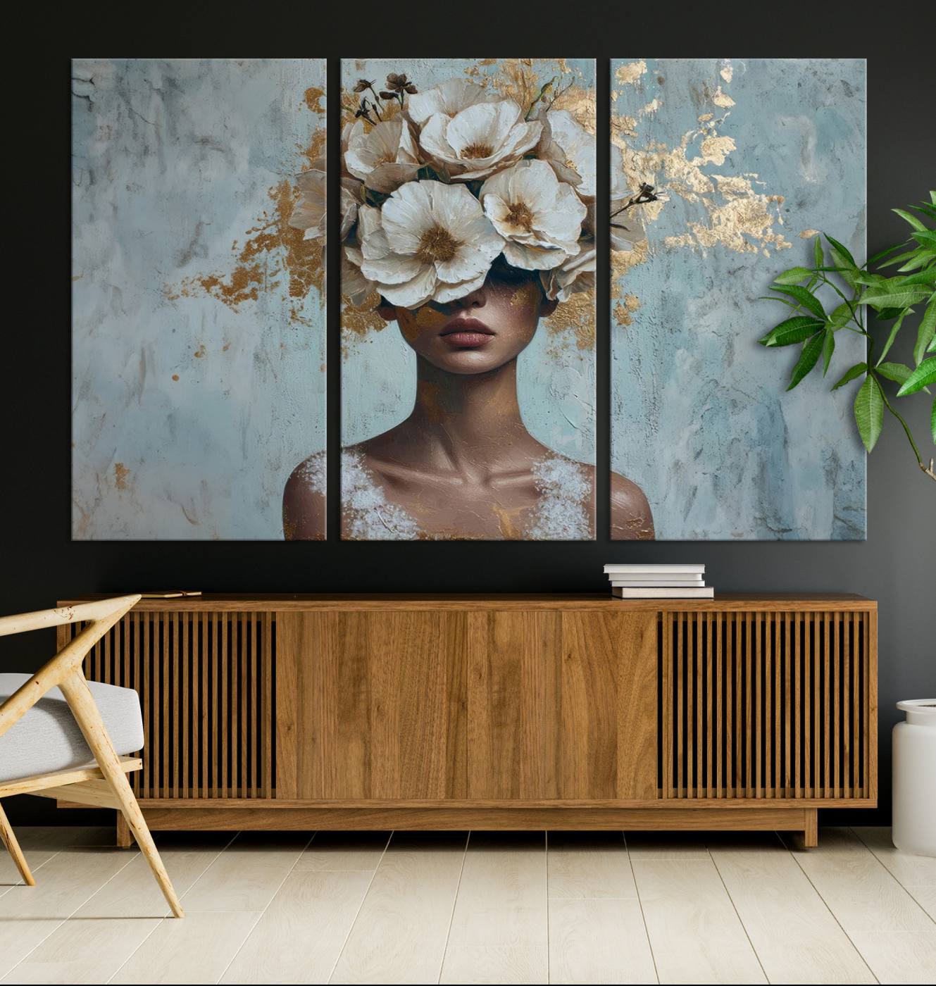 Gold woman Print on Canvas , Floating Frame Option, Modern Wall Art, newest Extra Large Canvas Wall Art