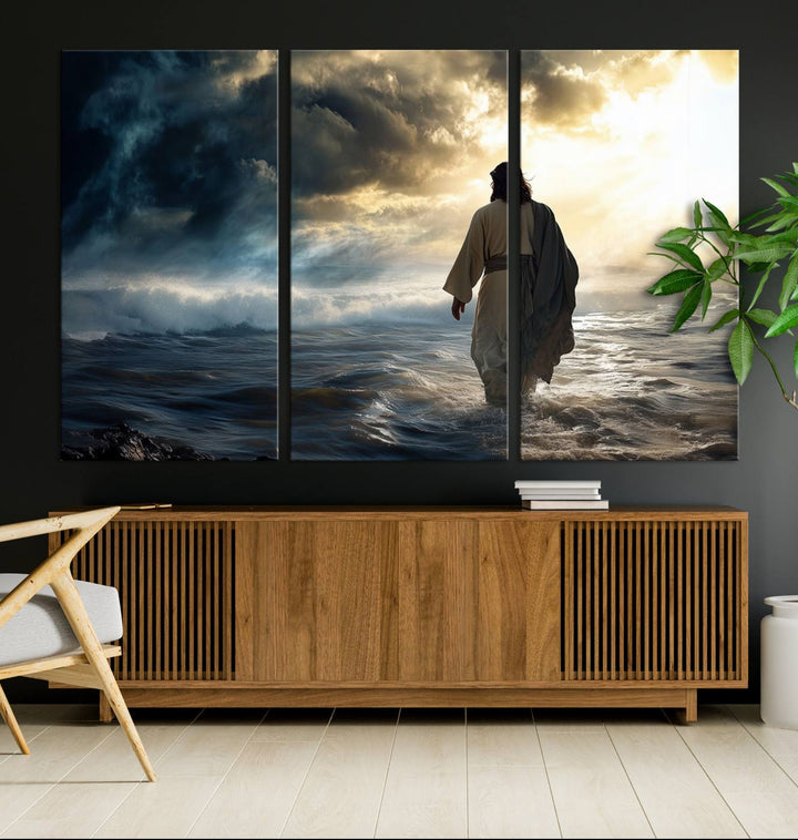 Jesus Walking on Water Wall Art | Canvas Print | Ready to Hang | Christian Home Decor | Spiritual Faith Wall Art | Inspirational Religious Wall Decor