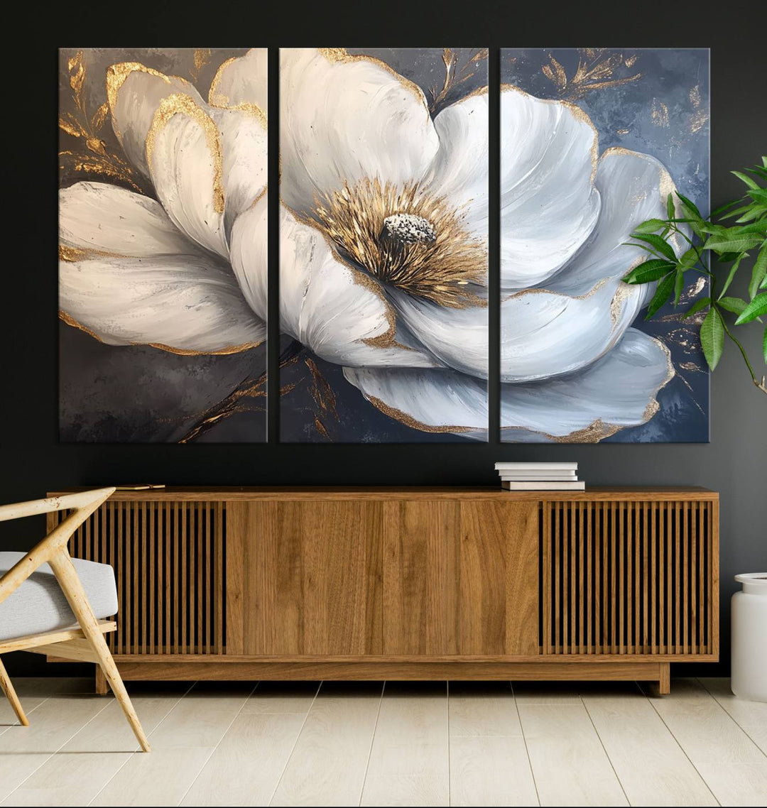 White Magnolia Flower Wall Art | Canvas Print | Abstract Floral Wall Decor | Elegant Bloom Artwork | Framed for Living Room or Bedroom