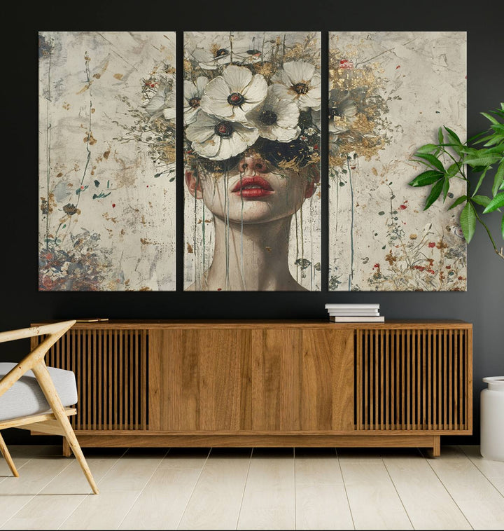 Abstract Floral Women Patel Wall Art Canvas Print