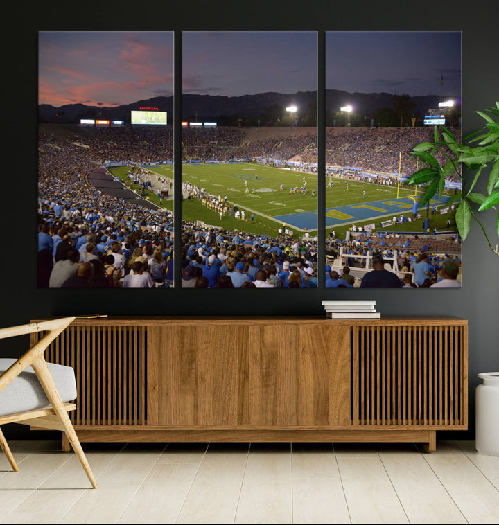 UCLA Bruins Football Team Print - Pasadena Rose Bowl Stadium Wall Art Canvas Print