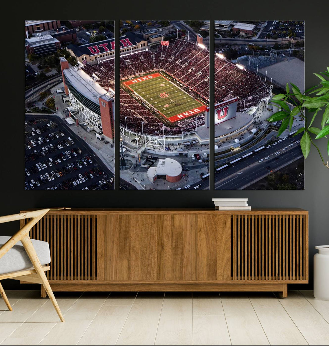 Utah Utes Football Team Print - Salt Lake City Rice-Eccles Stadium Wall Art Canvas Print