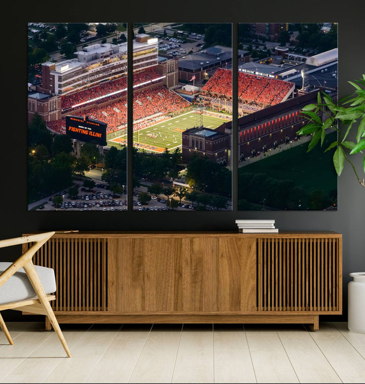 University of Illinois Fighting Illini Football Team Print - Champaign Illinois Memorial Stadium Wall Art Canvas Print