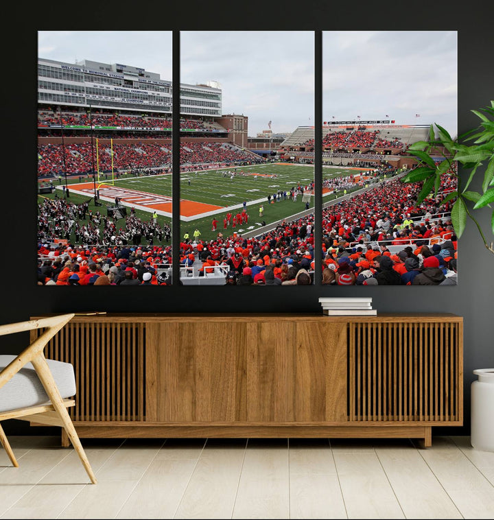 University of Illinois Fighting Illini Football Team Print - Champaign Illinois Memorial Stadium Wall Art Canvas Print