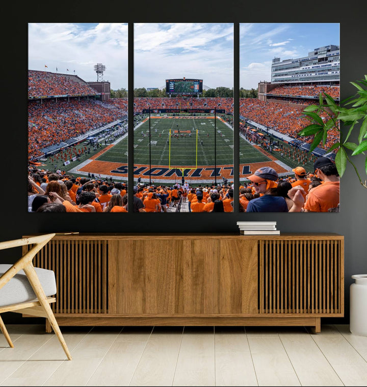 University of Illinois Fighting Illini Football Team Print - Champaign Illinois Memorial Stadium Wall Art Canvas Print