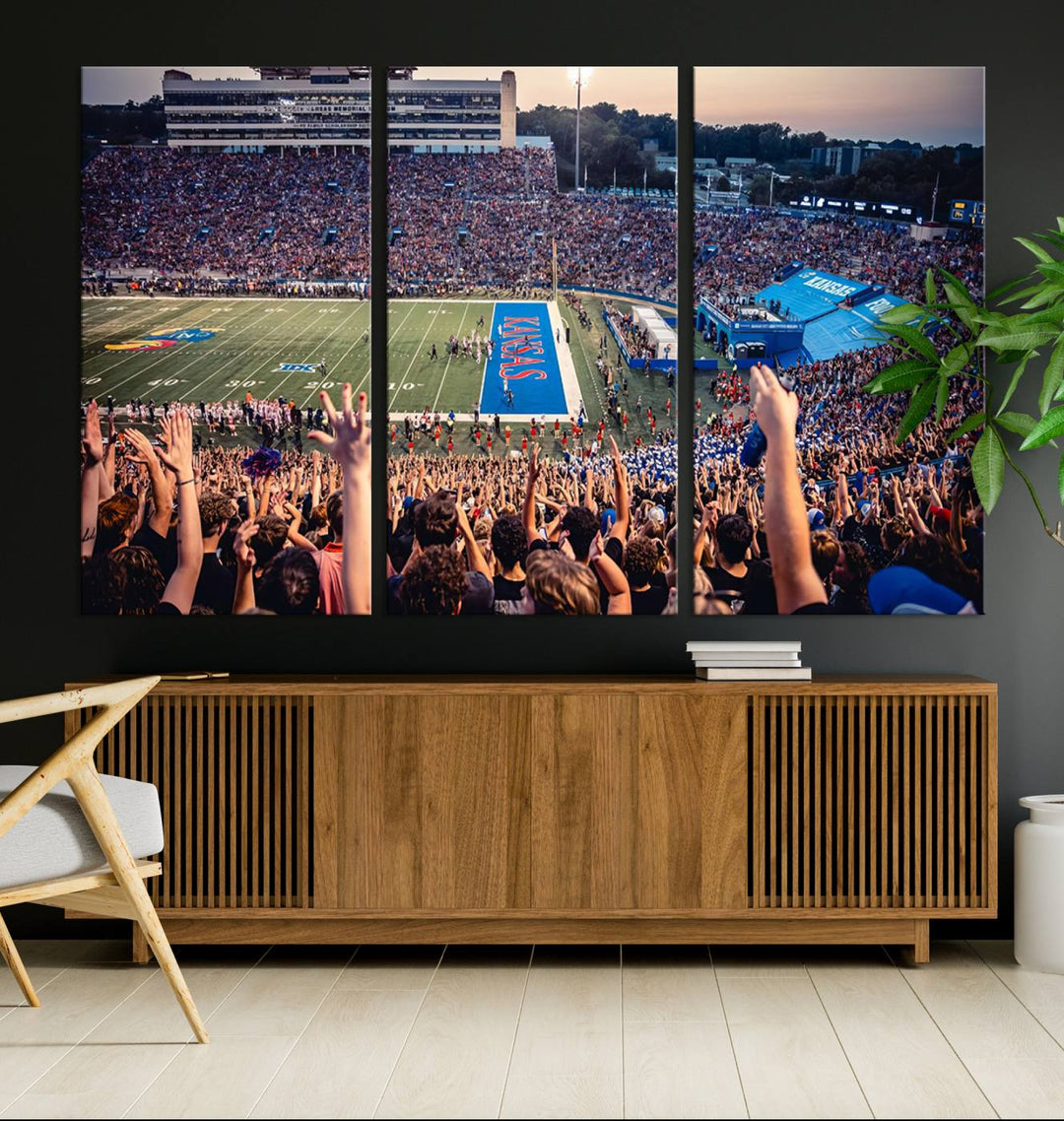 University of Kansas Jayhawks Football Team Print - Lawrence Kansas Memorial Stadium Wall Art Canvas Print